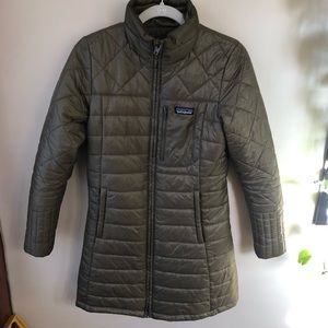 Patagonia XS Radalie parka length coat in khaki sage